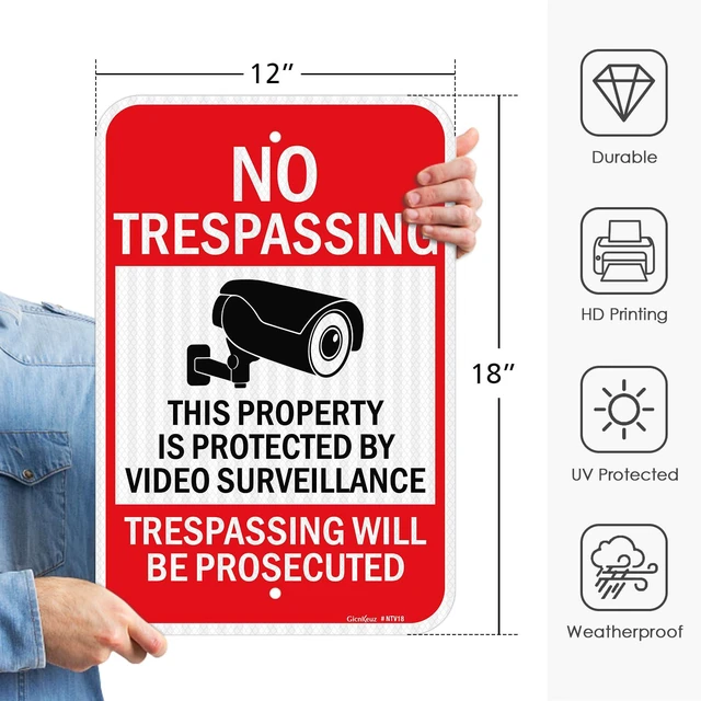 Alt view image 2 of 6 - Large Video Surveillance Signs, 18x12 Inches No Trespassing Sign Private Property Sign,Engineer Grade Reflective Aluminum, Fade Resistant,Indoor or Outdoor Use (4-Pack)
