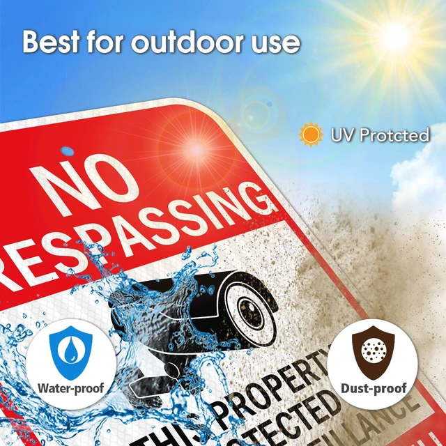 Alt view image 3 of 6 - Large Video Surveillance Signs, 18x12 Inches No Trespassing Sign Private Property Sign,Engineer Grade Reflective Aluminum, Fade Resistant,Indoor or Outdoor Use (4-Pack)