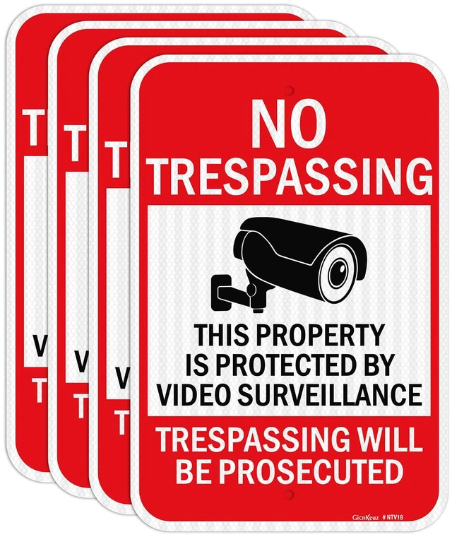 Main image of Large Video Surveillance Signs, 18x12 Inches No Trespassing Sign Private Property Sign,Engineer Grade Reflective Aluminum, Fade Resistant,Indoor or Outdoor Use (4-Pack)
