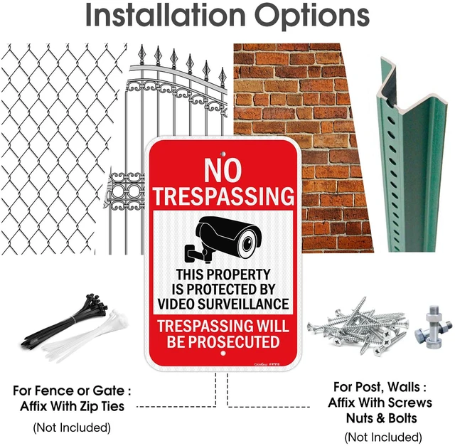 Alt view image 5 of 6 - Large Video Surveillance Signs, 18x12 Inches No Trespassing Sign Private Property Sign,Engineer Grade Reflective Aluminum, Fade Resistant,Indoor or Outdoor Use (4-Pack)