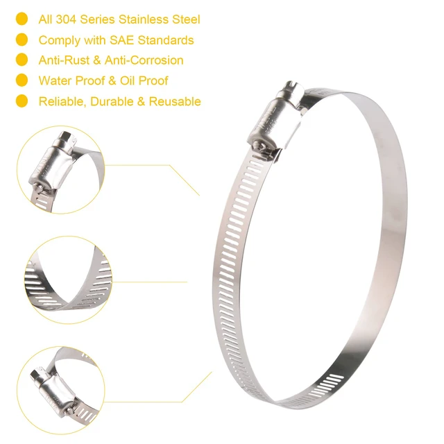 Alt view image 2 of 7 - Stainless Steel 4 Inch Hose Clamps- 8PK SAE 72 Worm Gear Drive Hose Clamps 3 Inch-5 Inch (76-127mm) for Automotive Plumbing, 3 1/2, 3.5'', 3 3/4, 4'', 4 1/2, 4.5'', 4 3/4''