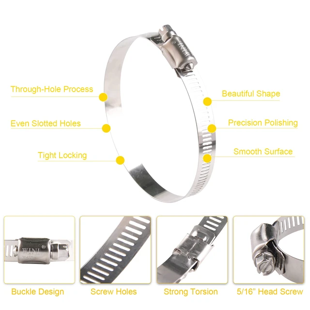 Alt view image 4 of 7 - Stainless Steel 4 Inch Hose Clamps- 8PK SAE 72 Worm Gear Drive Hose Clamps 3 Inch-5 Inch (76-127mm) for Automotive Plumbing, 3 1/2, 3.5'', 3 3/4, 4'', 4 1/2, 4.5'', 4 3/4''