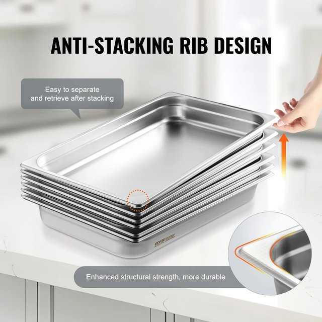 Alt view image 5 of 7 - 6 Pack Stainless Steel Hotel Pans,2.5-Inch Deep 0.8mm Thick Commercial Food Pans, Anti-Jam Catering Food Storage Metal Pan for Steam Tables, Food Warmer,20.8 x 13 x 2.5inch