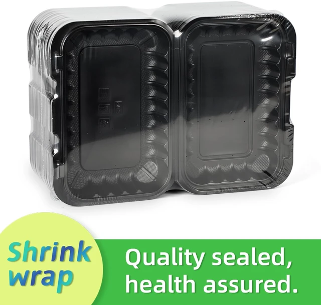 Alt view image 2 of 6 - 50-Pack 27oz 9x6 Black To Go Container - Shrink Wrapped No Pre-Wash Sturdy BPA Free | Reusable & Secure Seal | Microwave, Freezer Safe Boxes For Restaurant, Catering, BBQ & Leftovers