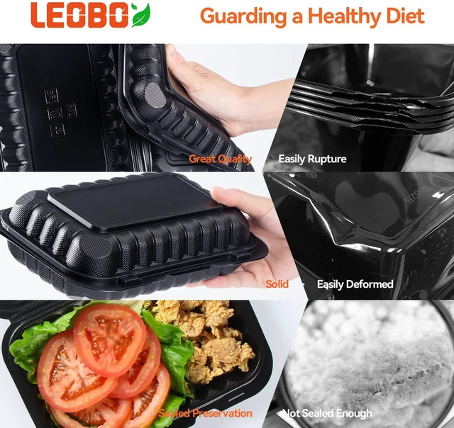 Alt view image 3 of 6 - 50-Pack 27oz 9x6 Black To Go Container - Shrink Wrapped No Pre-Wash Sturdy BPA Free | Reusable & Secure Seal | Microwave, Freezer Safe Boxes For Restaurant, Catering, BBQ & Leftovers