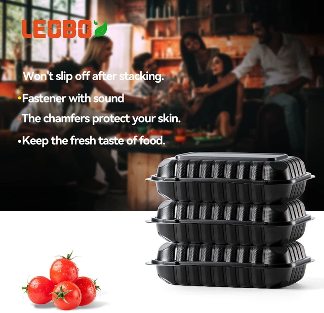 Alt view image 4 of 6 - 50-Pack 27oz 9x6 Black To Go Container - Shrink Wrapped No Pre-Wash Sturdy BPA Free | Reusable & Secure Seal | Microwave, Freezer Safe Boxes For Restaurant, Catering, BBQ & Leftovers