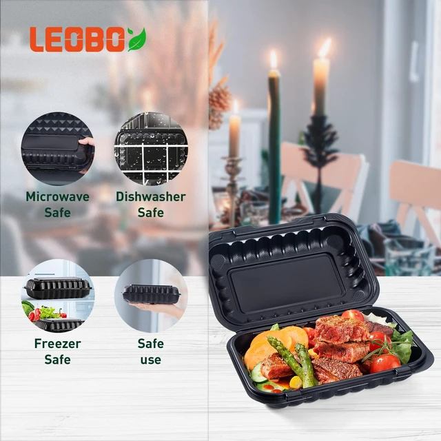 Alt view image 6 of 6 - 50-Pack 27oz 9x6 Black To Go Container - Shrink Wrapped No Pre-Wash Sturdy BPA Free | Reusable & Secure Seal | Microwave, Freezer Safe Boxes For Restaurant, Catering, BBQ & Leftovers