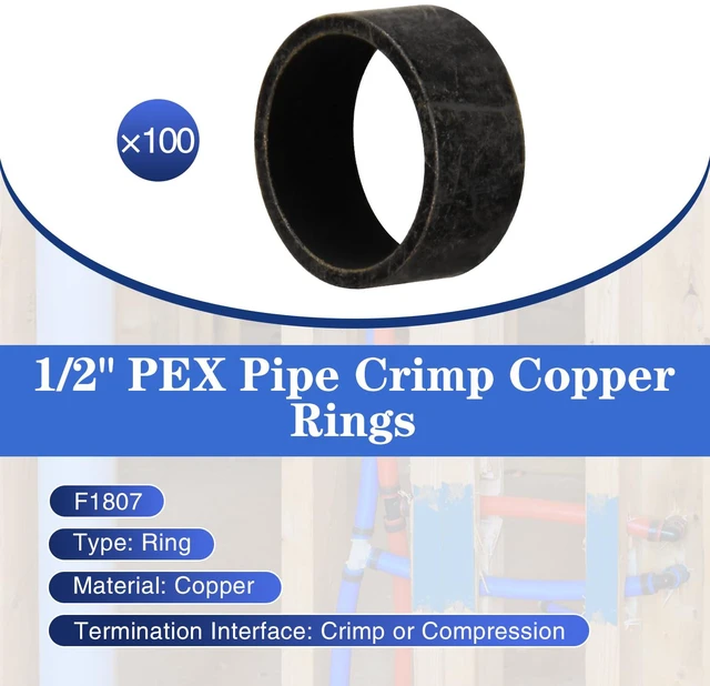 Alt view image 2 of 7 - 100 Pack 1/2" PEX Copper Crimp Rings for Pex Pipe Connection