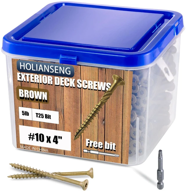 Main image of Deck Screws 4 Inch, #10 x 4, 5lb, 250Pcs Rust Resistant, Brown Epoxy Coated, Outdoor Screws, Torx/Star Drive, T25 Bit