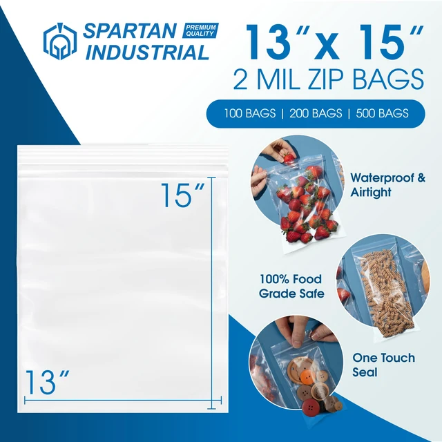 Alt view image 2 of 6 - 13 X 15 (200 Count) 2 Gallon Clear Reclosable Zip Plastic Poly Bags with Resealable Lock Seal Zipper - 2 Mil