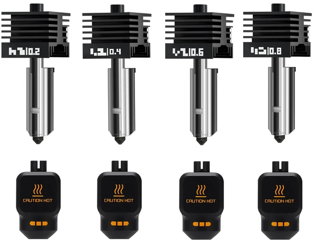Main image of 4Pack 0.2/0.4/0.6/0.8MM H2 Series/X2D/P2S Hotend for Bambu Lab H2D/H2S/H2C Combo/X2D/P2S 3D Printer, High Temperature Quick Swap Hardened Steel Nozzle Replacement 3D Printer Extruder