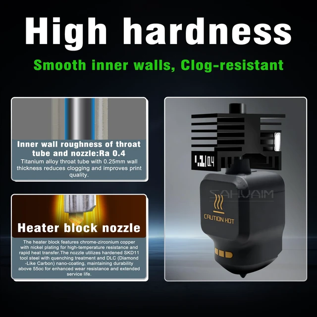 Alt view image 2 of 7 - 4Pack 0.2/0.4/0.6/0.8MM H2 Series/X2D/P2S Hotend for Bambu Lab H2D/H2S/H2C Combo/X2D/P2S 3D Printer, High Temperature Quick Swap Hardened Steel Nozzle Replacement 3D Printer Extruder