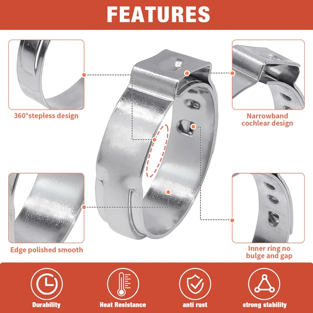 Alt view image 3 of 7 - 300pcs 16 Sizes Single Ear Hose Clamps, 5.3-36.1mm Stainless Steel_304 Crimp Hose Clamps Cinch Rings Assortment Kit for Automotive, Pipe, Plumbing