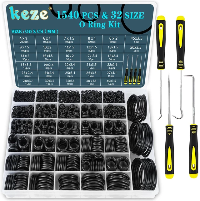 Main image of 32 Size 1540 Pcs Rubber O Rings Assortment Kit with Pick and Hook Set for Assorted Faucet Plumbing Pressure Washer Automotive Repair,Air or Gas Sealing Connections O Ring OD:4mm-50mm