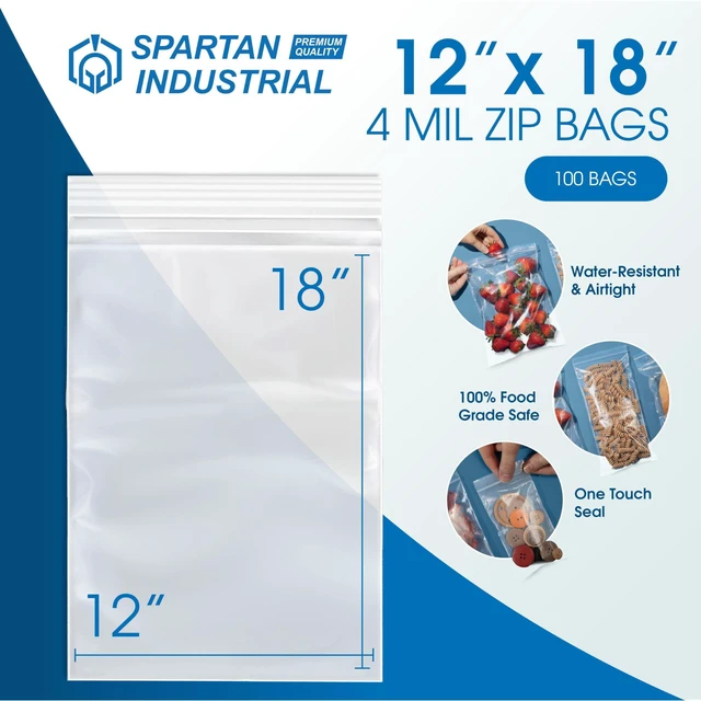 Alt view image 2 of 7 - 12" X 18" Heavy-Duty Plastic Zip Bags (100 Count) - 4 Mil Clear Resealable Plastic Bags for Clothes and Storage