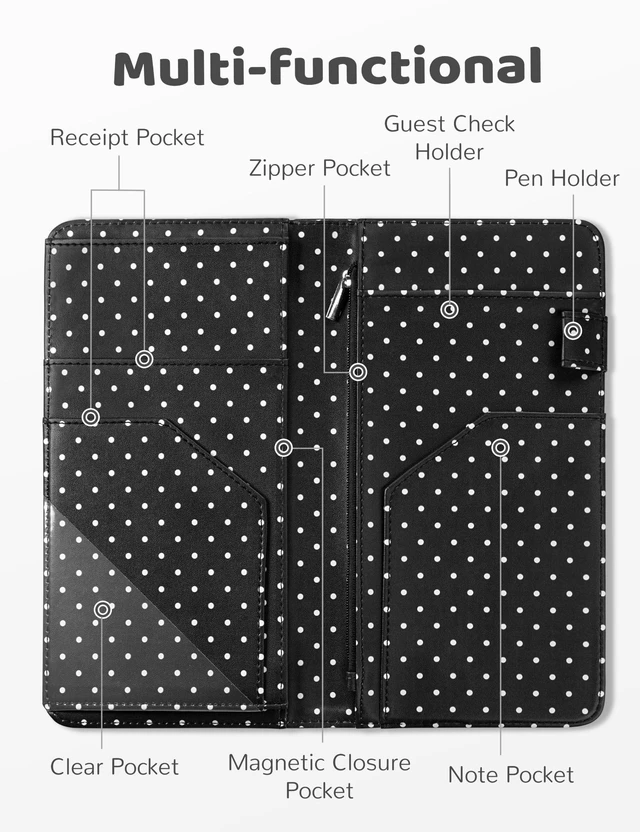 Alt view image 2 of 6 - Server Book with Zipper Pocket and Magnetic Closure Server Booklet Waitress Book Serving Book with Money Pocket Waitstaff Organizer Fit Server Apron Waiter Book Wallet High Volume Pocket