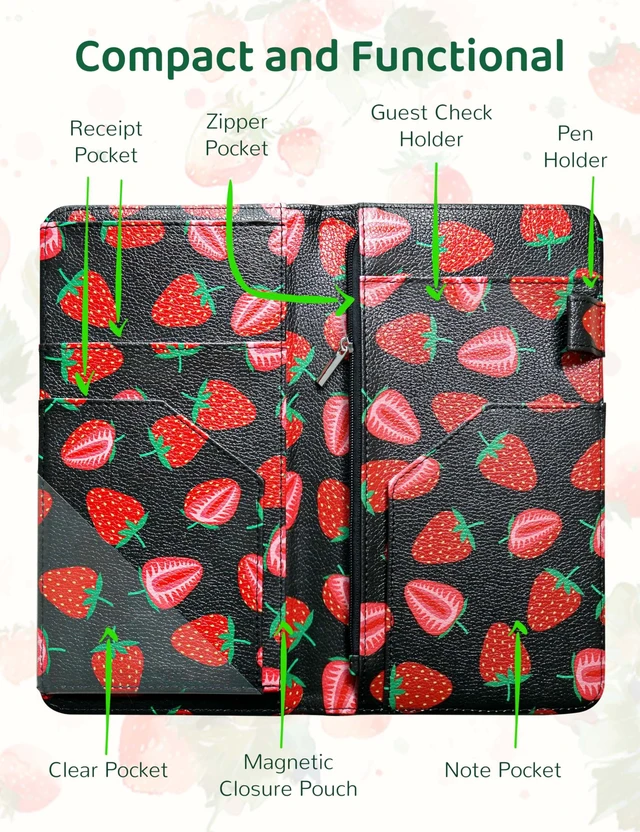 Alt view image 2 of 7 - Server Book with Zipper Pocket and Magnetic Closure Server Booklet Waitress Book Serving Book with Money Pocket Waitstaff Organizer Fit Server Apron Waiter Book Wallet High Volume Pocket