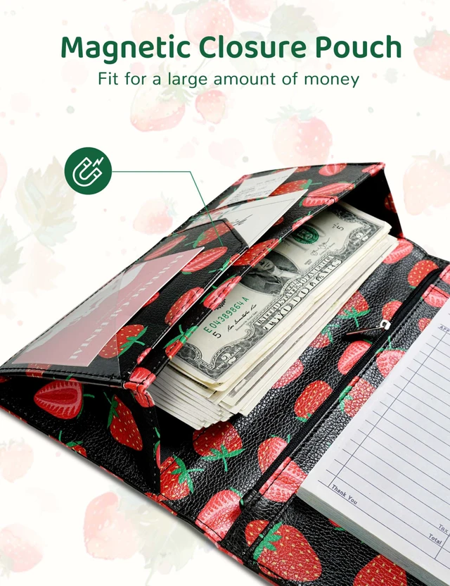 Alt view image 5 of 7 - Server Book with Zipper Pocket and Magnetic Closure Server Booklet Waitress Book Serving Book with Money Pocket Waitstaff Organizer Fit Server Apron Waiter Book Wallet High Volume Pocket