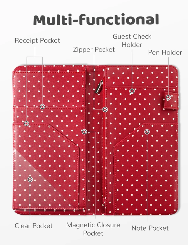 Alt view image 3 of 6 - Server Book with Zipper Pocket and Magnetic Closure Server Booklet Waitress Book Serving Book with Money Pocket Waitstaff Organizer Fit Server Apron Waiter Book Wallet High Volume Pocket