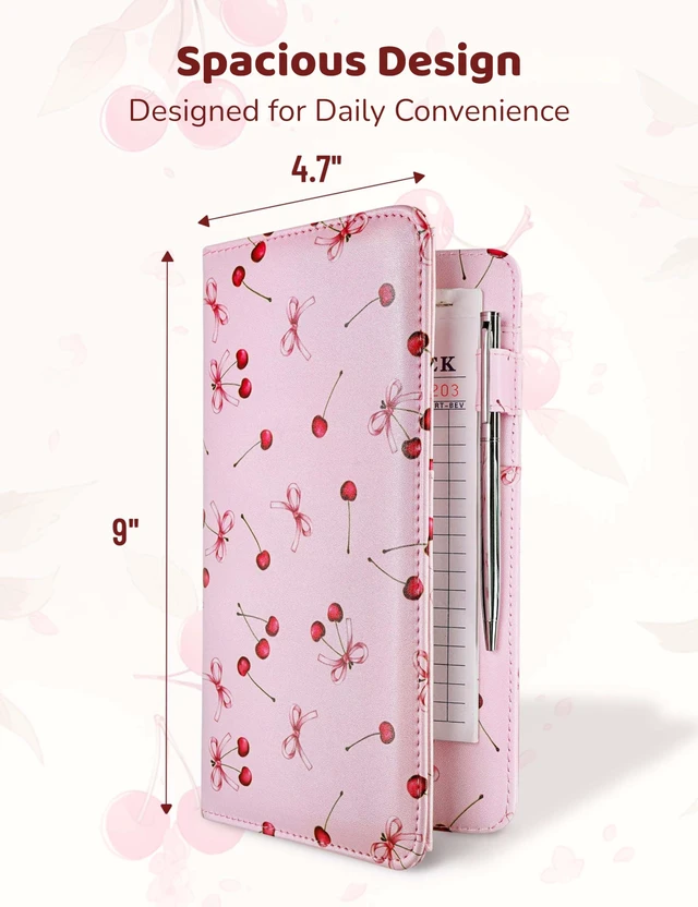 Alt view image 4 of 6 - Server Book with Zipper Pocket and Magnetic Closure Server Booklet Waitress Book Serving Book with Money Pocket Waitstaff Organizer Fit Server Apron Waiter Book Wallet High Volume Pocket Pink Cherry