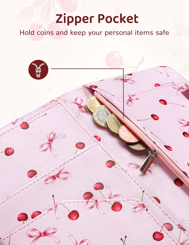Alt view image 5 of 6 - Server Book with Zipper Pocket and Magnetic Closure Server Booklet Waitress Book Serving Book with Money Pocket Waitstaff Organizer Fit Server Apron Waiter Book Wallet High Volume Pocket Pink Cherry