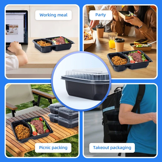 Alt view image 7 of 7 - Meal Prep Containers 40 Pack 41 oz - Shrink-Wrapped No Pre-Wash 2 Compartment Leak-Resistant Bento Box | BPA Free Shatterproof PP | Microwave Safe To-Go Food Storage for Leftovers & Parties