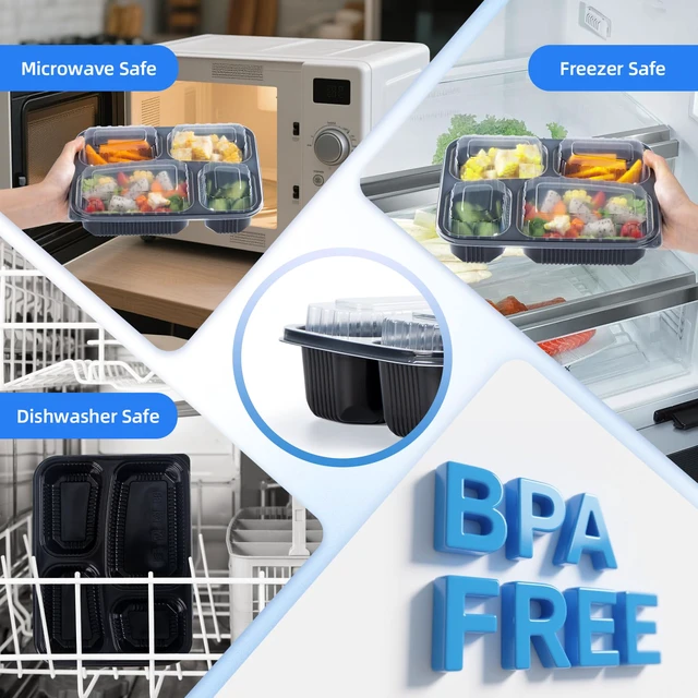 Alt view image 5 of 7 - Meal Prep Containers 40 Pack 34 oz - Shrink-Wrapped No Pre-Wash 4 Compartment Leak-Resistant Bento Box | BPA Free Shatterproof PP | Microwave Safe To-Go Food Storage for Leftovers & Parties