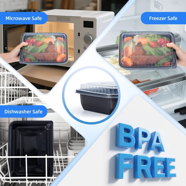 Alt view image 5 of 7 - 40 Pack 48oz Meal Prep Containers - Shrink-Wrapped No Pre-Wash Single Deep Compartment Leakproof | Shatterproof Flexible Pure PP | Microwave Safe To-Go Box for Chicken, Ribs & Leftovers