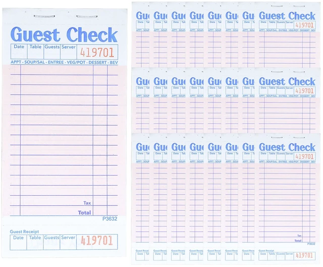 Main image of Budgenix 24 Pack Guest Checks Server Note Pads, 1200 Order Pads Pink Guest Check Pads with Bottom Receipt, For Servers, Waitress, Cafes, Restaurant Business