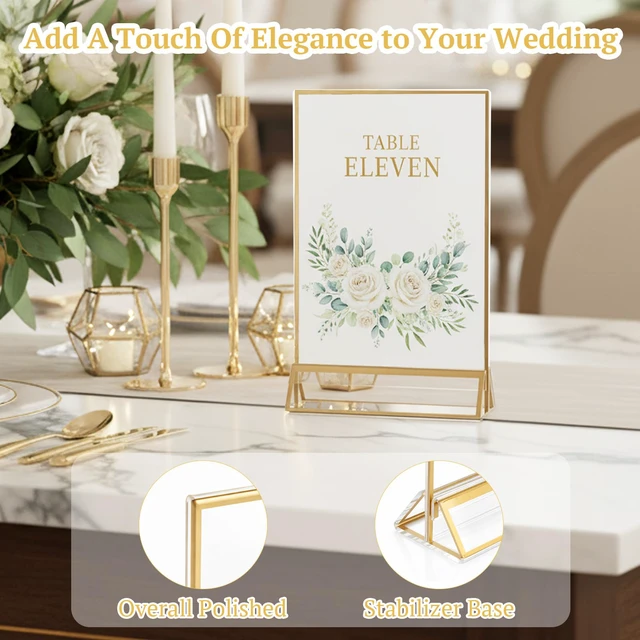 Alt view image 2 of 7 - 14 Pack 4×6 Clear Acrylic Sign Holder with Gold Borders and Vertical Stand, Double Sided Table Menu Holders Picture Frames for Wedding Table Numbers, Restaurant Signs, Photos and Art Display