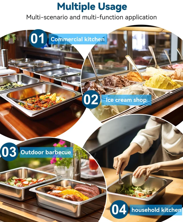 Alt view image 5 of 7 - Hotel Pans with Lids, 4 Pack, 1/2 Size, 2.5" Deep Stainless Steel Steam Table Pan, 22 Gauge Anti Jam, Commercial Catering Food Pans, for Hotel Home Party Restaurant Buffet