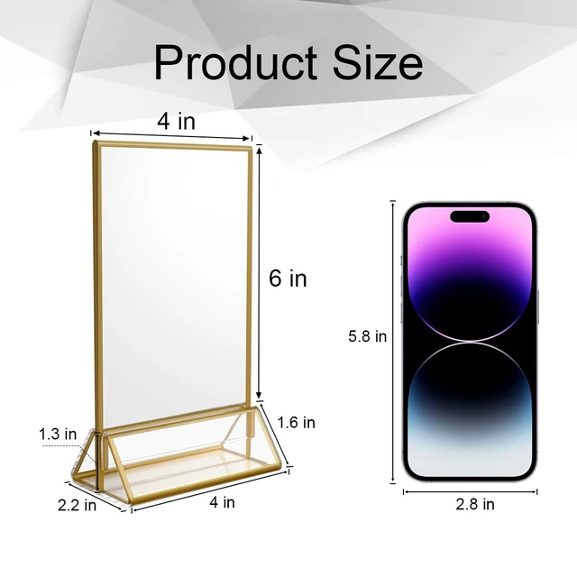 Alt view image 2 of 7 - 4x6 Acrylic Sign Holder, Picture Frame, Wedding Table Numbers, 6pack Vertical Stand, Gold Frames, Clear Double Sided, Gold Sign Holders Display for Menu Restaurant Signs, Photos, Party, Events