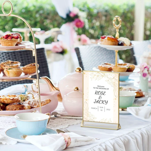 Alt view image 6 of 7 - 4x6 Acrylic Sign Holder, Picture Frame, Wedding Table Numbers, 6pack Vertical Stand, Gold Frames, Clear Double Sided, Gold Sign Holders Display for Menu Restaurant Signs, Photos, Party, Events