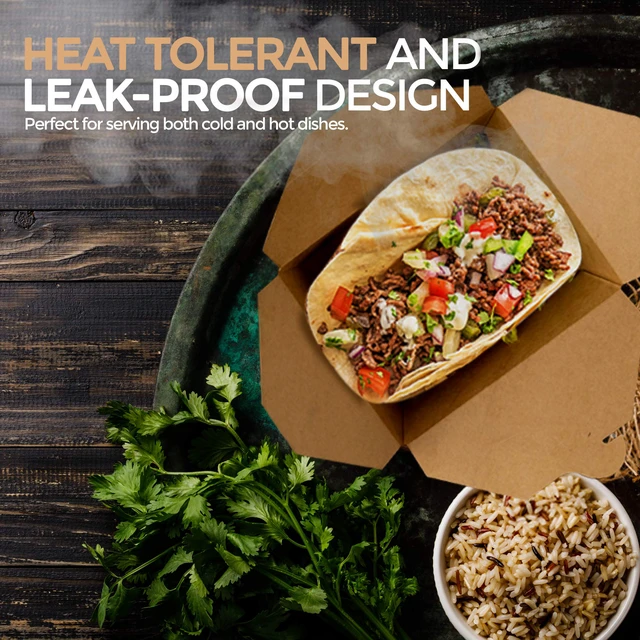 Alt view image 4 of 7 - Take Out Food Containers Microwaveable Kraft Brown Take Out Boxes 45 oz (50 Pack) Leak and Grease Resistant Food Containers - Recyclable Lunch Box - To Go Containers for Restaurant, Catering and Party