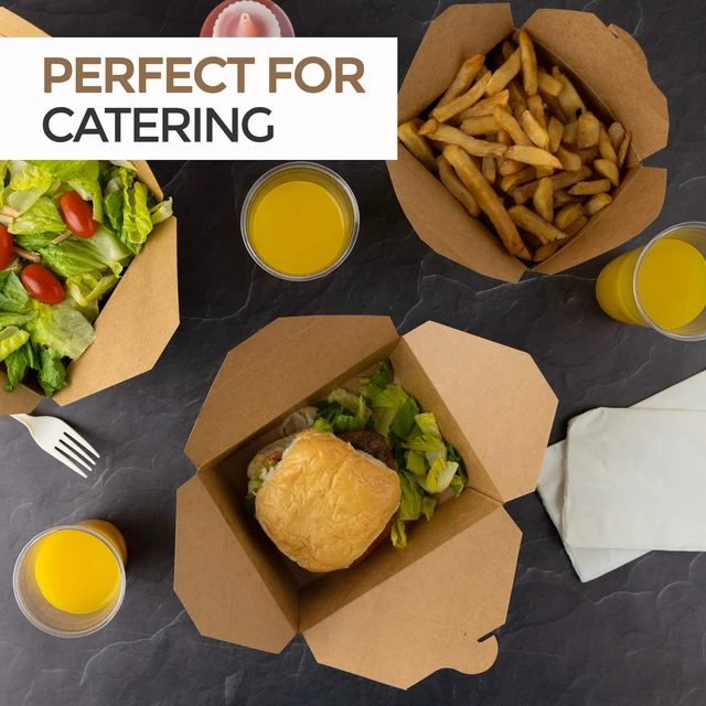 Alt view image 5 of 7 - Take Out Food Containers Microwaveable Kraft Brown Take Out Boxes 45 oz (50 Pack) Leak and Grease Resistant Food Containers - Recyclable Lunch Box - To Go Containers for Restaurant, Catering and Party