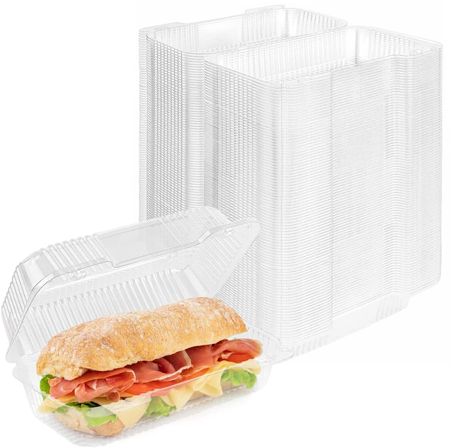 Main image of Plastic 9 x 5 Inch Clamshell Takeout Trays (25 Count) Hinged Disposable Food Containers for Cake Slices, Sandwiches, and Desserts