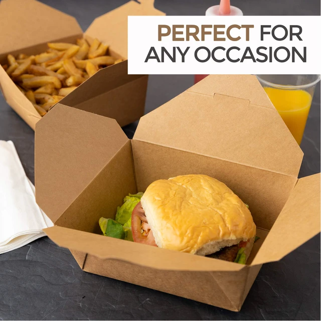 Alt view image 7 of 7 - Take Out Food Containers Microwaveable Kraft Brown Take Out Boxes 45 oz (50 Pack) Leak and Grease Resistant Food Containers - Recyclable Lunch Box - To Go Containers for Restaurant, Catering and Party