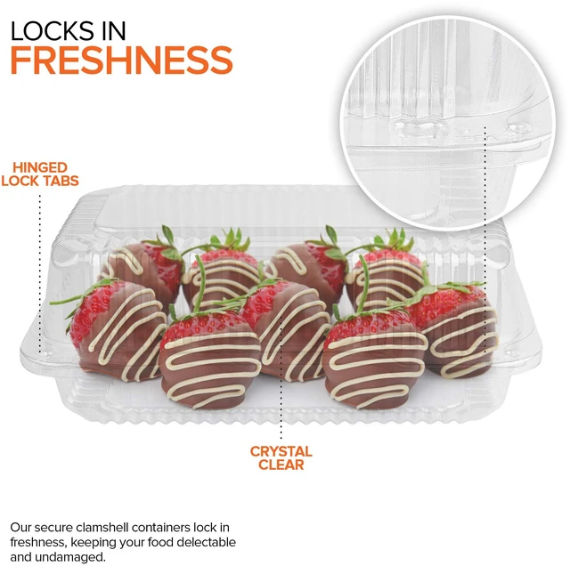 Alt view image 3 of 6 - Plastic 9 x 5 Inch Clamshell Takeout Trays (25 Count) Hinged Disposable Food Containers for Cake Slices, Sandwiches, and Desserts