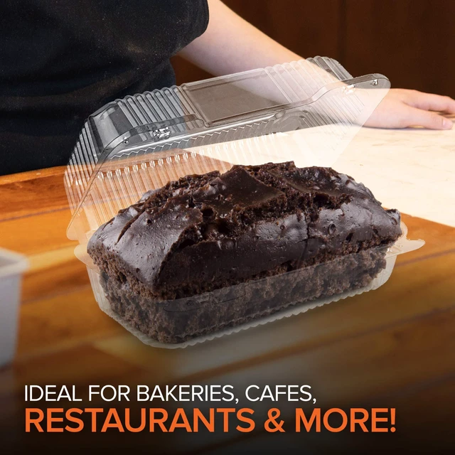 Alt view image 6 of 6 - Plastic 9 x 5 Inch Clamshell Takeout Trays (25 Count) Hinged Disposable Food Containers for Cake Slices, Sandwiches, and Desserts