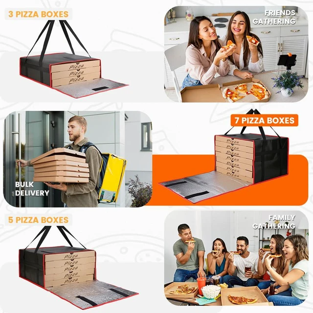 Alt view image 3 of 7 - Pizza Bags for Delivery, Insulated Pizza Warmer Bag, 20" x 20" x 14" Insulated Delivery Bag for Commercial Use, Pizza Carrier for Food Delivery & Catering, Food Delivery Accessories, Black/Red