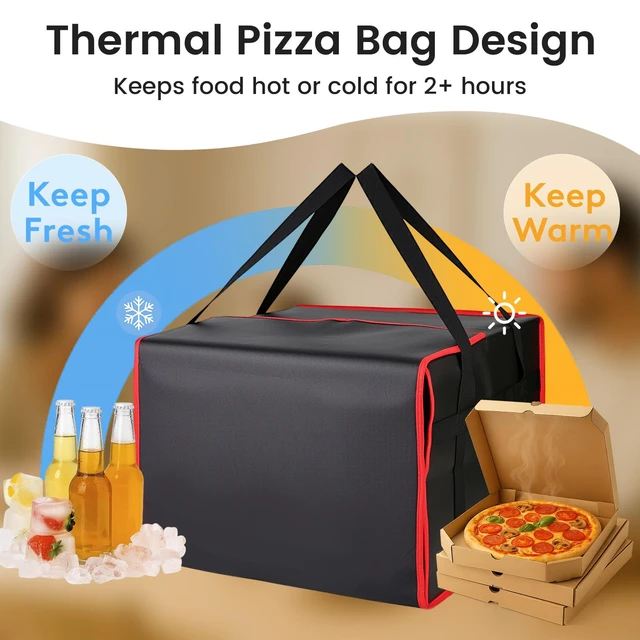Alt view image 7 of 7 - Pizza Bags for Delivery, Insulated Pizza Warmer Bag, 20" x 20" x 14" Insulated Delivery Bag for Commercial Use, Pizza Carrier for Food Delivery & Catering, Food Delivery Accessories, Black/Red