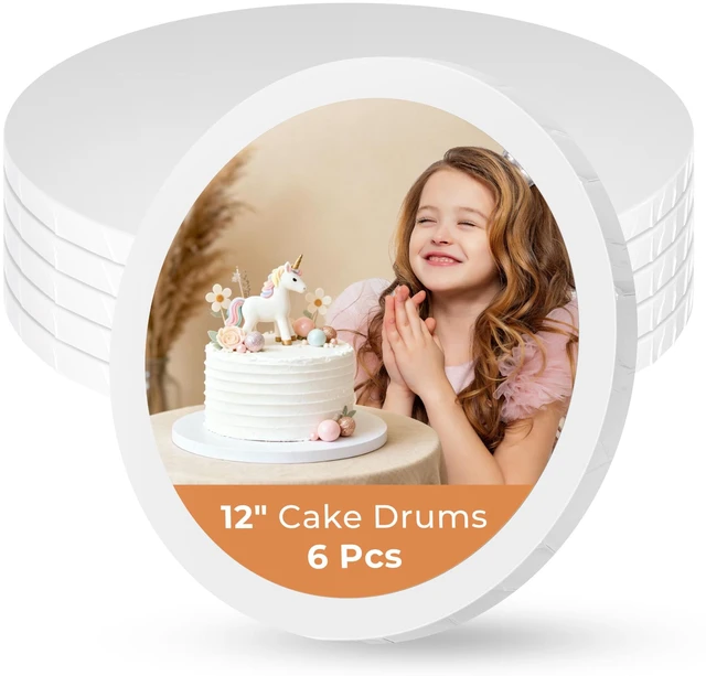 Main image of 6 Pack Cake Boards 12 Inch Round Cake Drums Base para Pastel Disposable, 1/2 Inch Thick, Sturdy Corrugated Cardboard Base, Smooth & Grease-resistant Surface, White, for Multi-tiered Cake