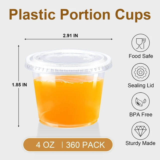Alt view image 4 of 7 - 360 Sets 4 oz Plastic Jello Shot Cups with Lids, Small Portion Cups Clear Disposable Condiment Cups, Mini Sample Cups, Airtight Sauce Containers for Salad Dressing, Snacks, Souffle, Daily Use