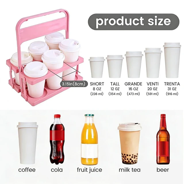 Alt view image 3 of 7 - Reusable Drink Carrier with Handle for Delivery Drivers Portable Cup/Coffee Holder Accessories for Delivery, Foldable Drinks Caddy with Tray, Car Durable Plastic Festive Bottle, Vacation Container