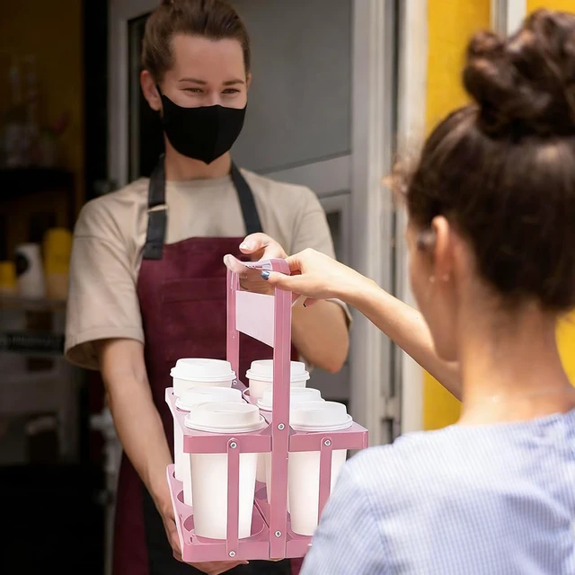 Alt view image 6 of 7 - Reusable Drink Carrier with Handle for Delivery Drivers Portable Cup/Coffee Holder Accessories for Delivery, Foldable Drinks Caddy with Tray, Car Durable Plastic Festive Bottle, Vacation Container
