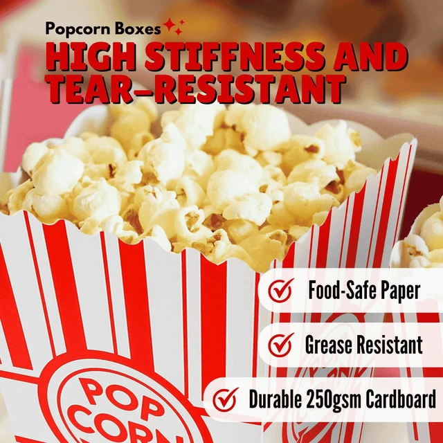 Alt view image 2 of 7 - Popcorn Boxes, 100 Pack, 46oz Large Capacity 250g Grease-Resistant Paper, Sturdy & Durable, Cute, Fast Assembly, Movie Night Supplies, For Family Party, Carnival, Cinema