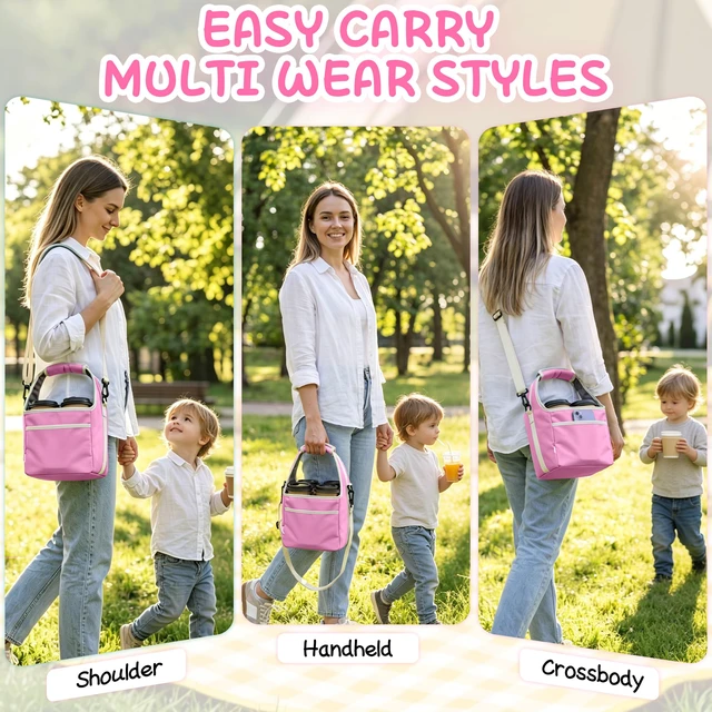 Alt view image 6 of 7 - Reusable Drink Carrier Tote Bag with Handle Family Size 4 Compartment Water Bottle Holder with Adjustable Shoulder Strap & Removable Dividers Multiple Tumbler Caddy for Car,Delivery,Family Outings