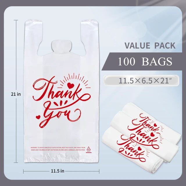 Alt view image 4 of 7 - 200 Pack White Smile Plastic Bag - 11.5"x6.5"x21" T-Shirt Grocery Bags with Handles, Cheerful Alternative to Thank You Bags, Bulk for Retail, Supermarkets & Small Business