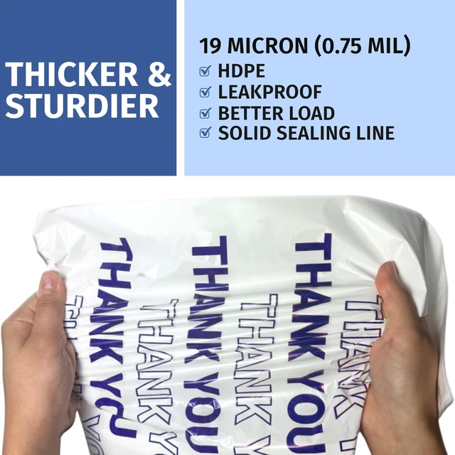 Alt view image 2 of 6 - Thank You T-Shirt Carry-Out Bags, Disposable Plastic Bags with Handles for Shopping and Restaurant, 1/5 Barrel, 0.75 Mils, White/Blue, 13" x 8" x 23" Large, 500 Count
