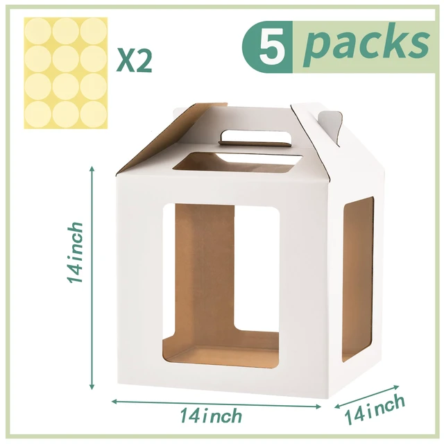 Alt view image 2 of 5 - 14inch Tall cake boxes for tier cakes with 6 Windows 5Pack Tall Cake Carrier,Large Tierd Bakery Take Out Transport Container with Handle,14inch Cake boxes for Wedding, Birthday, Party